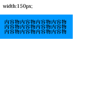 width:150px;と決め打ちにした場合、heightの時のように要素は飛び出さない。